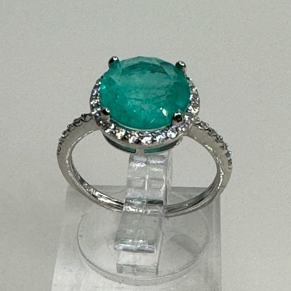 Sterling Silver Bermuda Stone Ring Pave Crystals - Picture 4 of 4